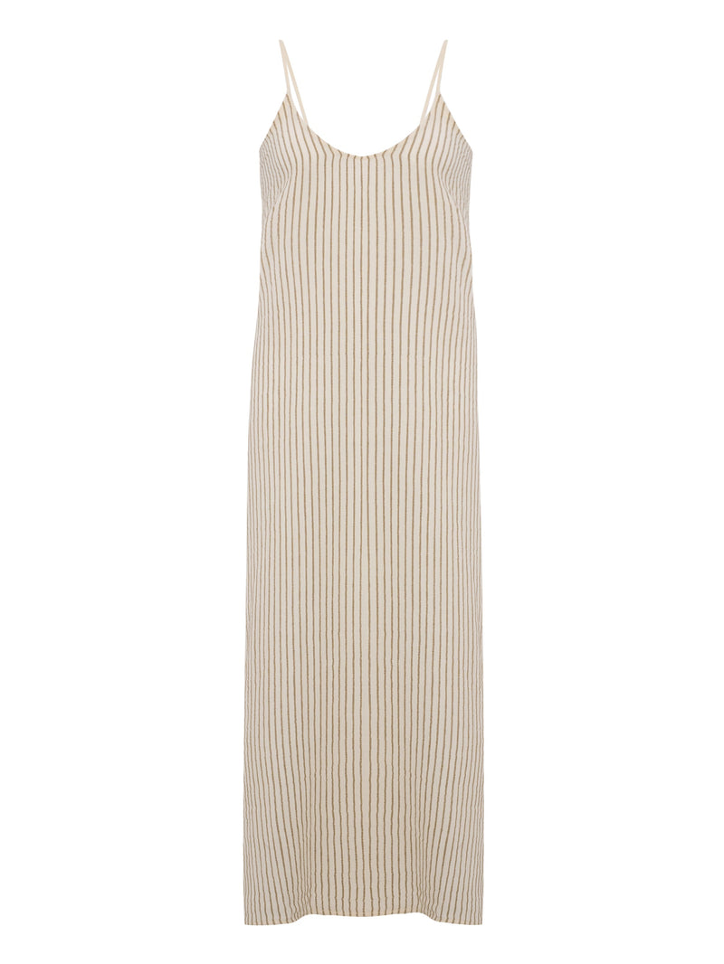Yaz Dress - Khaki Green Stripes-The Handloom-lobo nosara