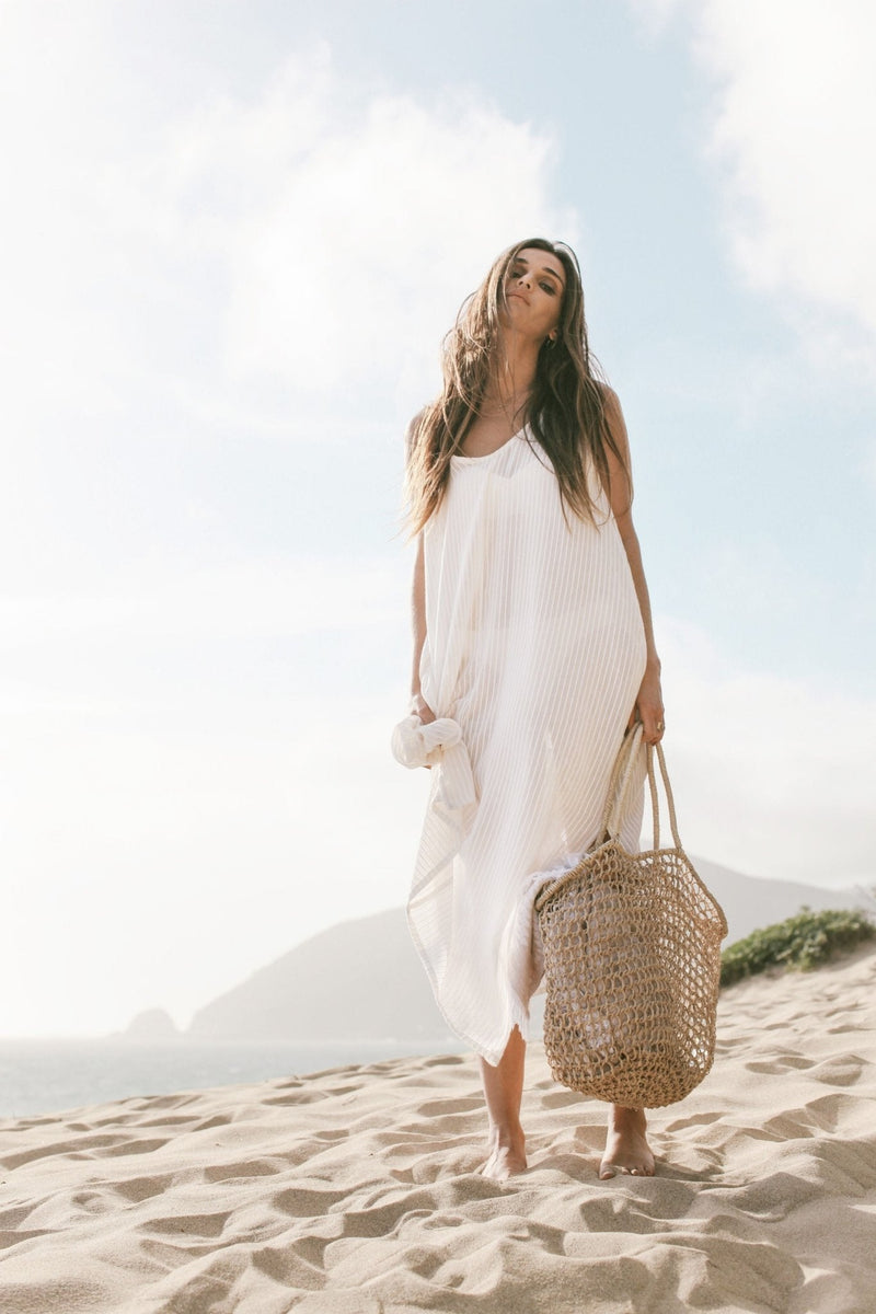 Yaz Dress - White Stripes-The Handloom-lobo nosara