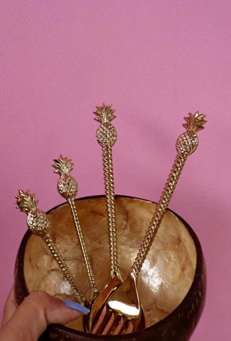 Palm Tree Brass Dessert Fork-Pink Haley-lobo nosara