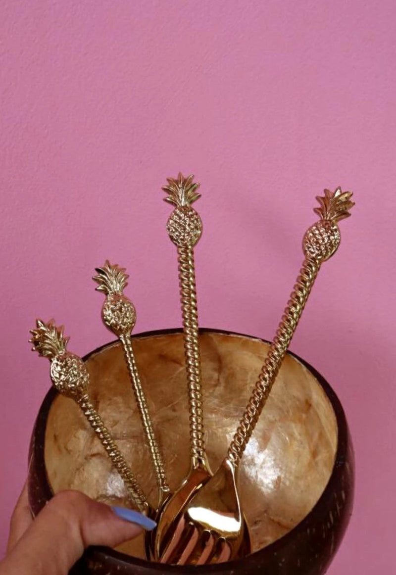 Pineapple Brass Tea Spoon-Pink Haley-lobo nosara