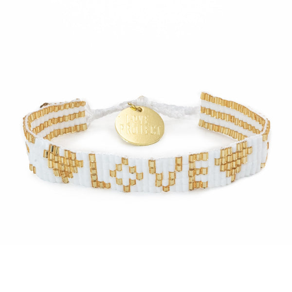Seed Bead LOVE Bracelet - White-love is project-lobo nosara