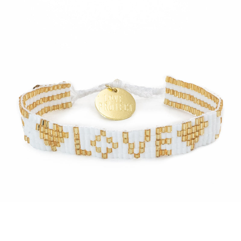 Seed Bead LOVE Bracelet - White-love is project-lobo nosara